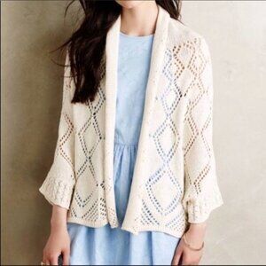 Anthropologie Cream Diamond Crochet Sweater Cardigan Medium Large